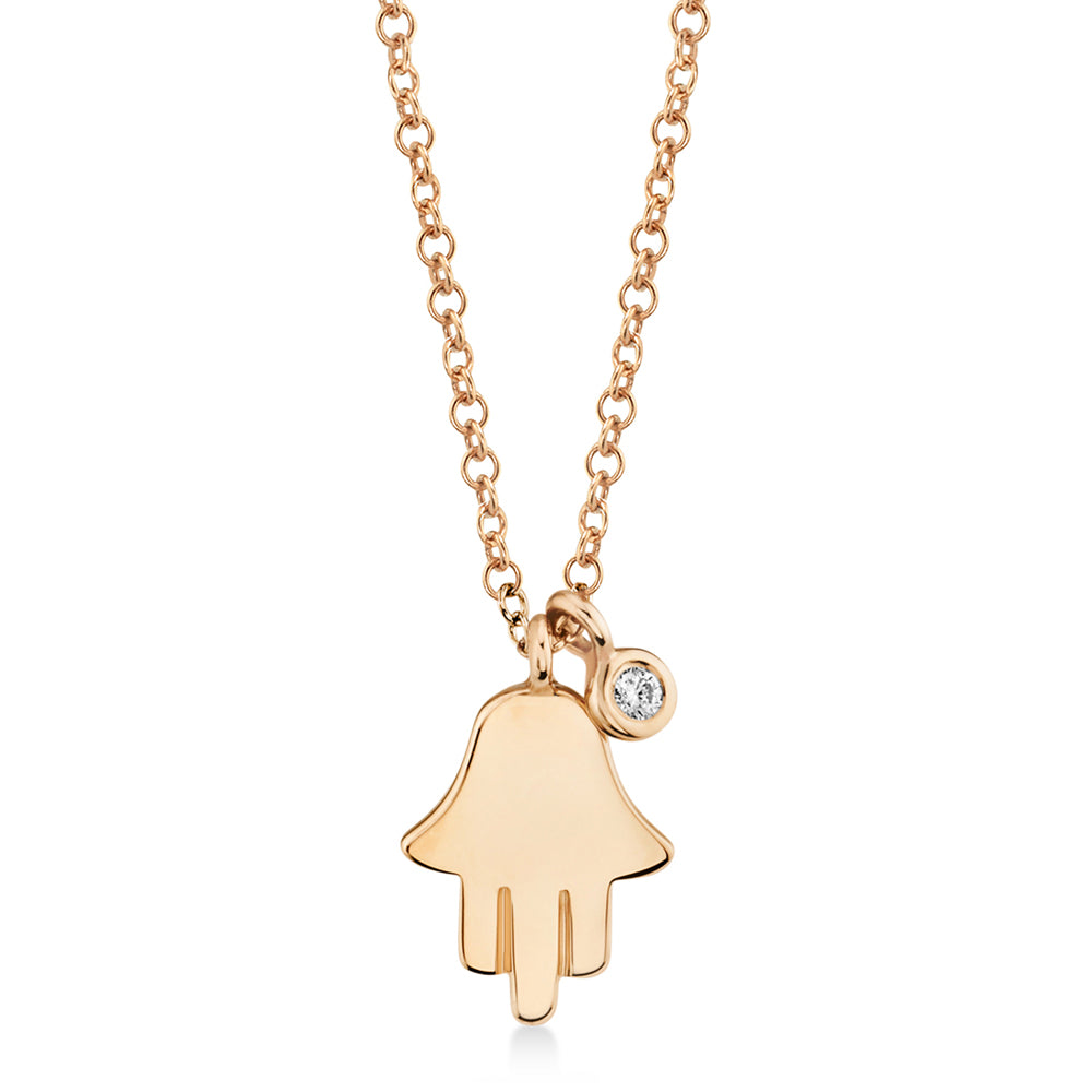 Diamond Bezel Hamsa Pendant Necklace 14k Rose Gold (0.02ct)