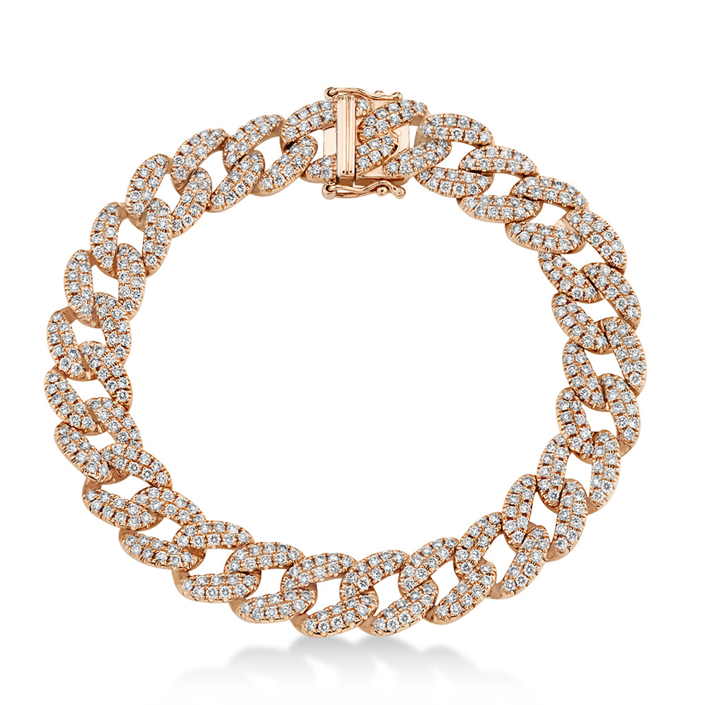 Diamond Pave Cuban Link Bracelet 14k Rose Gold (4.36ct)