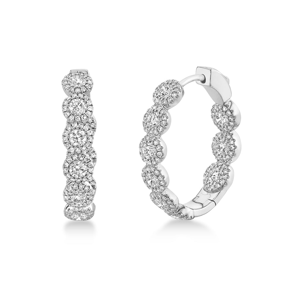 Diamond Halo Oval Inside Out Hoop Earrings 14k White Gold (2.33ct)