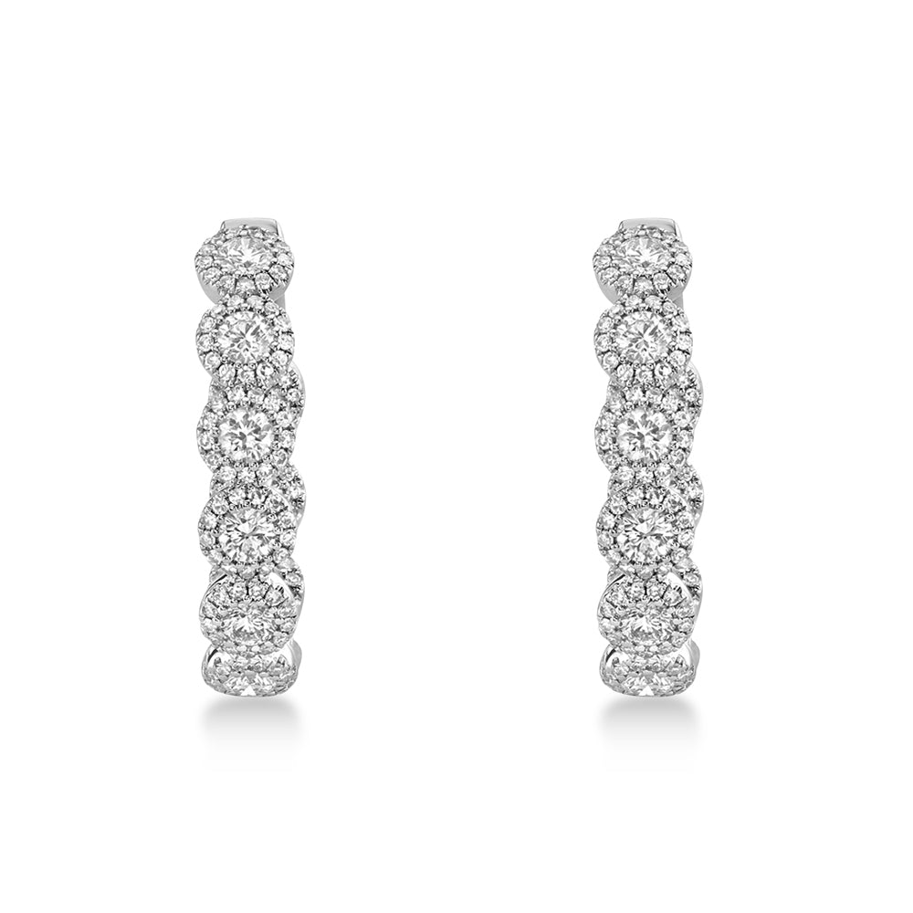 Diamond Halo Oval Inside Out Hoop Earrings 14k White Gold (2.33ct)