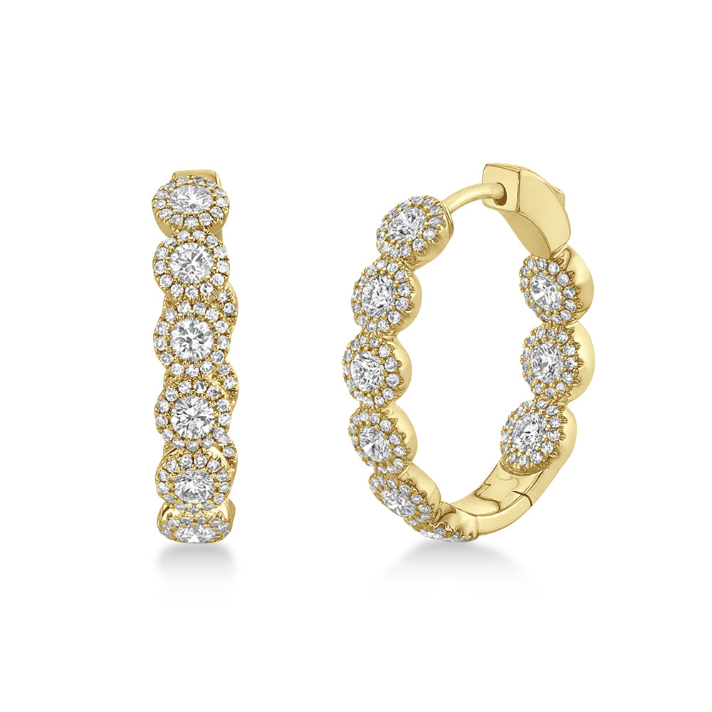 Diamond Halo Oval Inside Out Hoop Earrings 14k Yellow Gold (2.33ct)