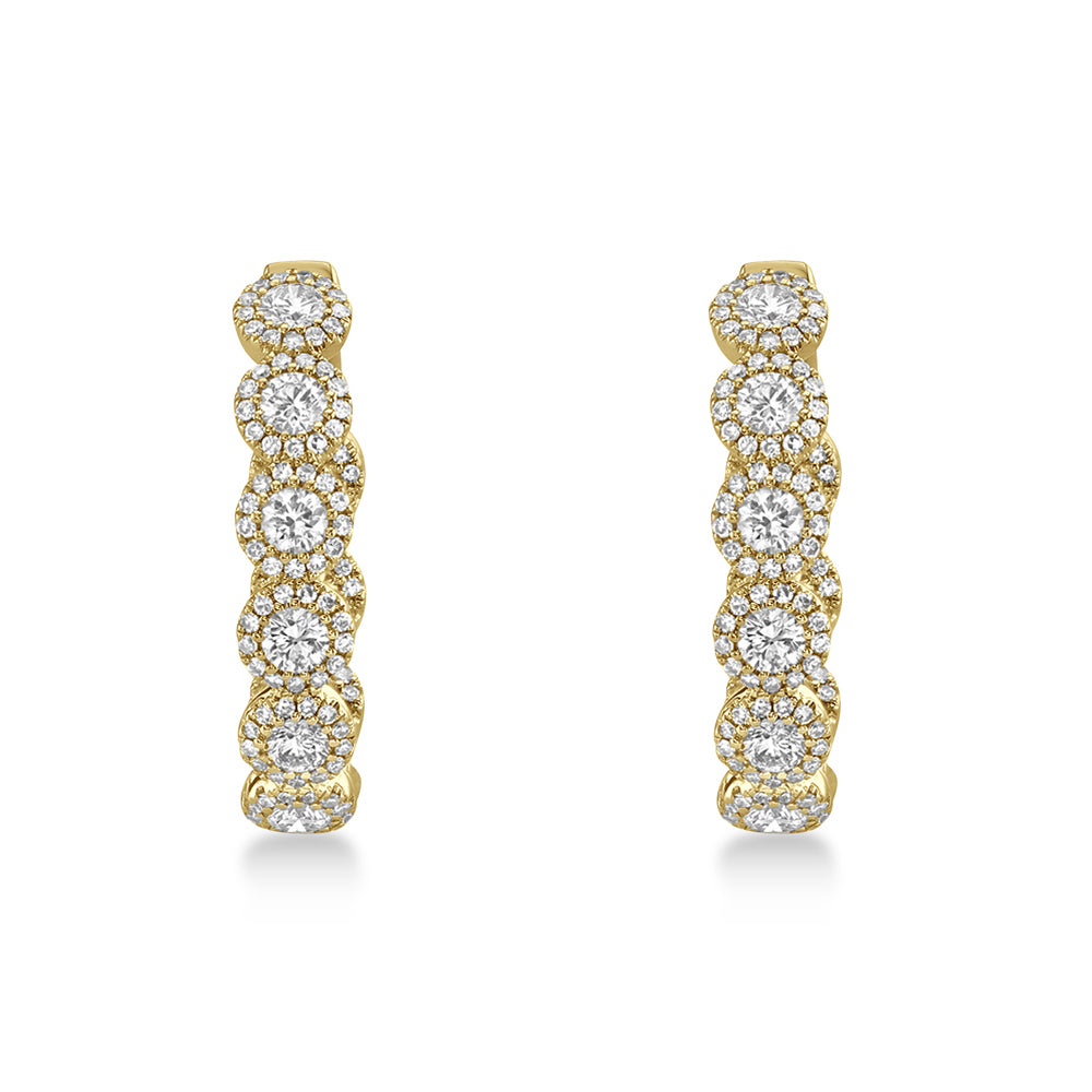 Diamond Halo Oval Inside Out Hoop Earrings 14k Yellow Gold (2.33ct)