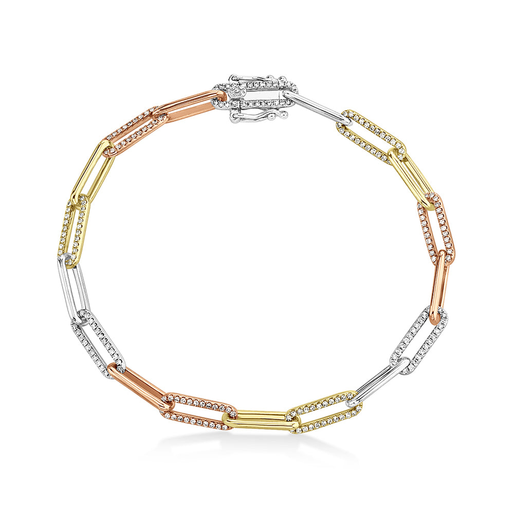 Diamond Accented Paperclip Link Bracelet 14k Multitone Gold (0.74ct)