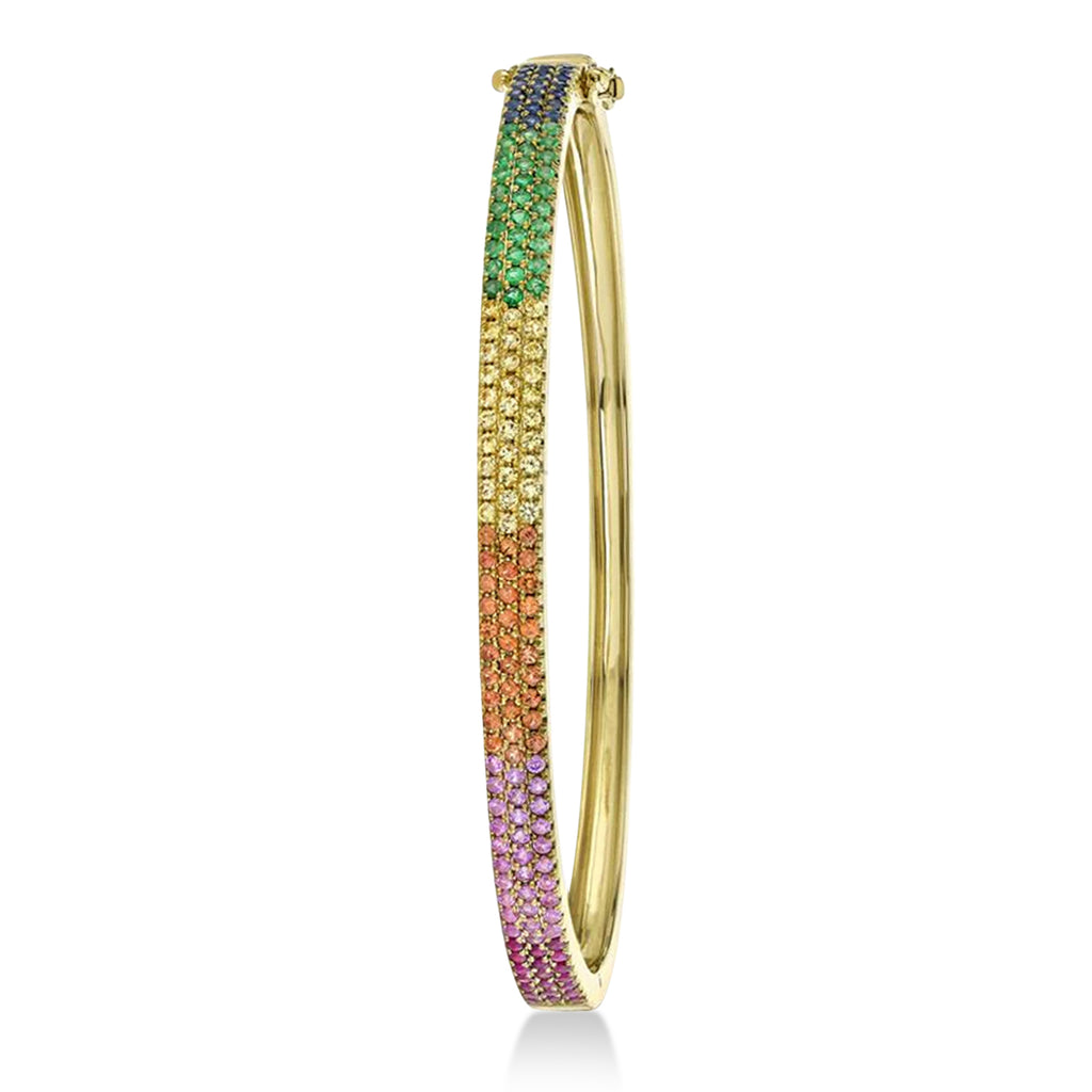 Rainbow Sapphire Pave Bangle in 14k Yellow Gold  (1.55ct)