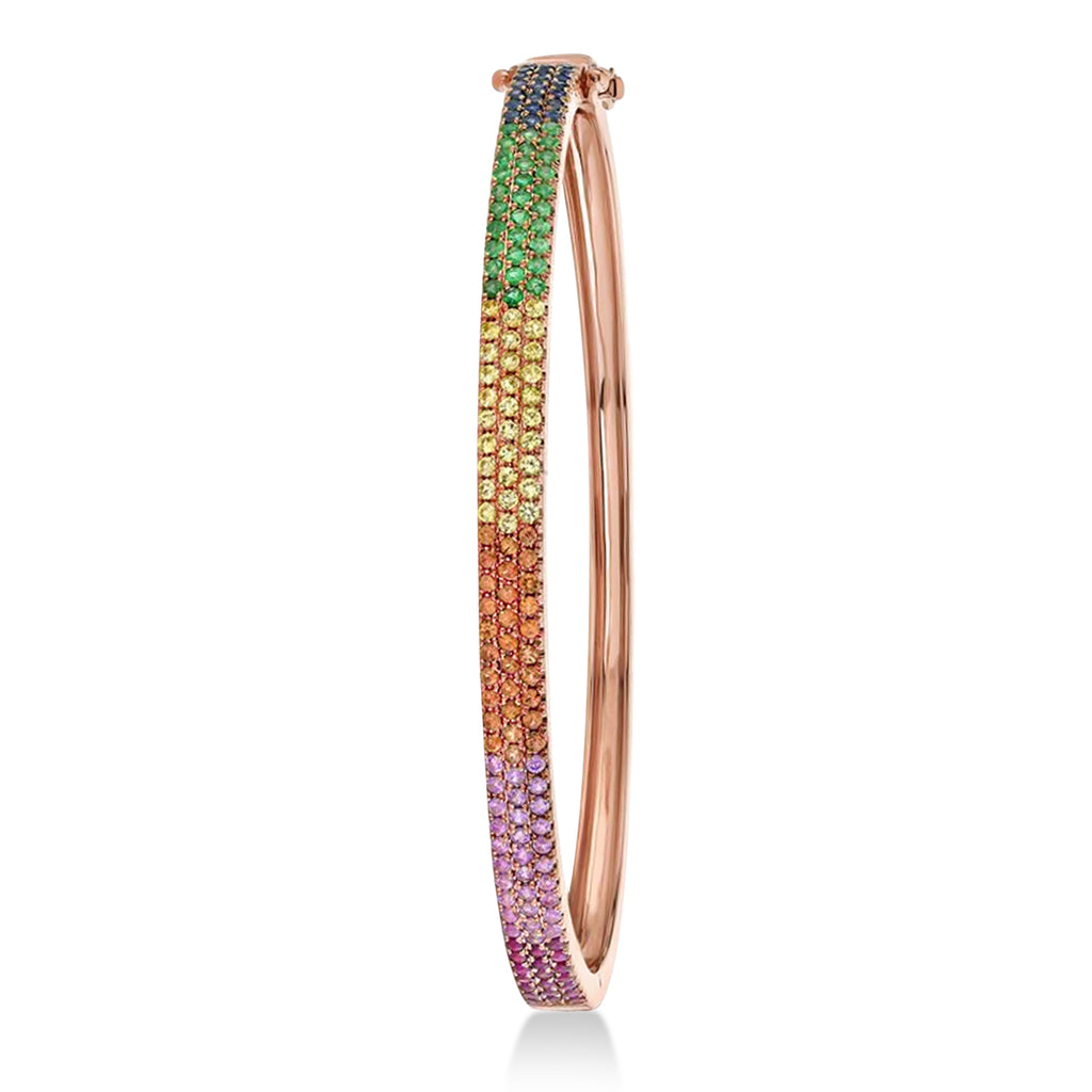 Rainbow Sapphire Pave Bangle in 14k Rose Gold  (1.55ct)