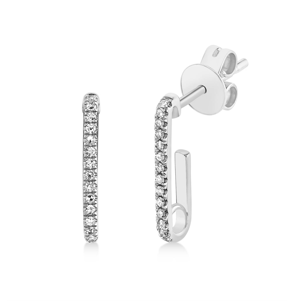 Diamond Paperclip Huggie Earrings 14k White Gold (0.08ct)