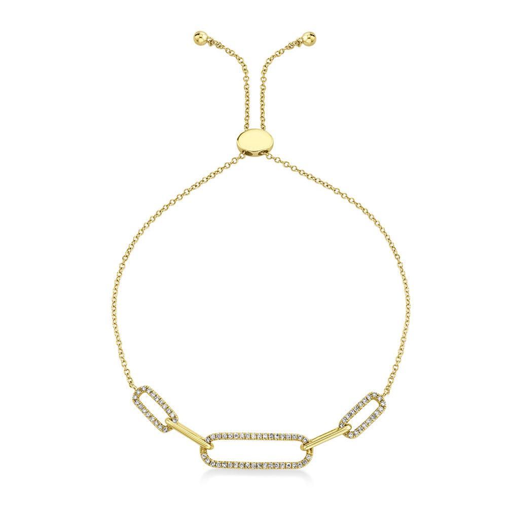 Diamond Accented Paperclip Link Bolo Bracelet 14k Yellow Gold (0.24ct)