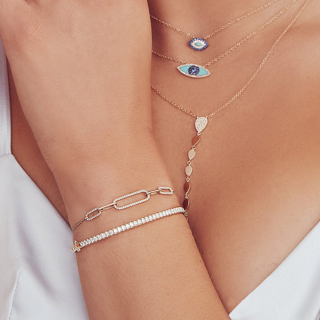 Diamond Accented Paperclip Link Bolo Bracelet 14k Yellow Gold (0.24ct)