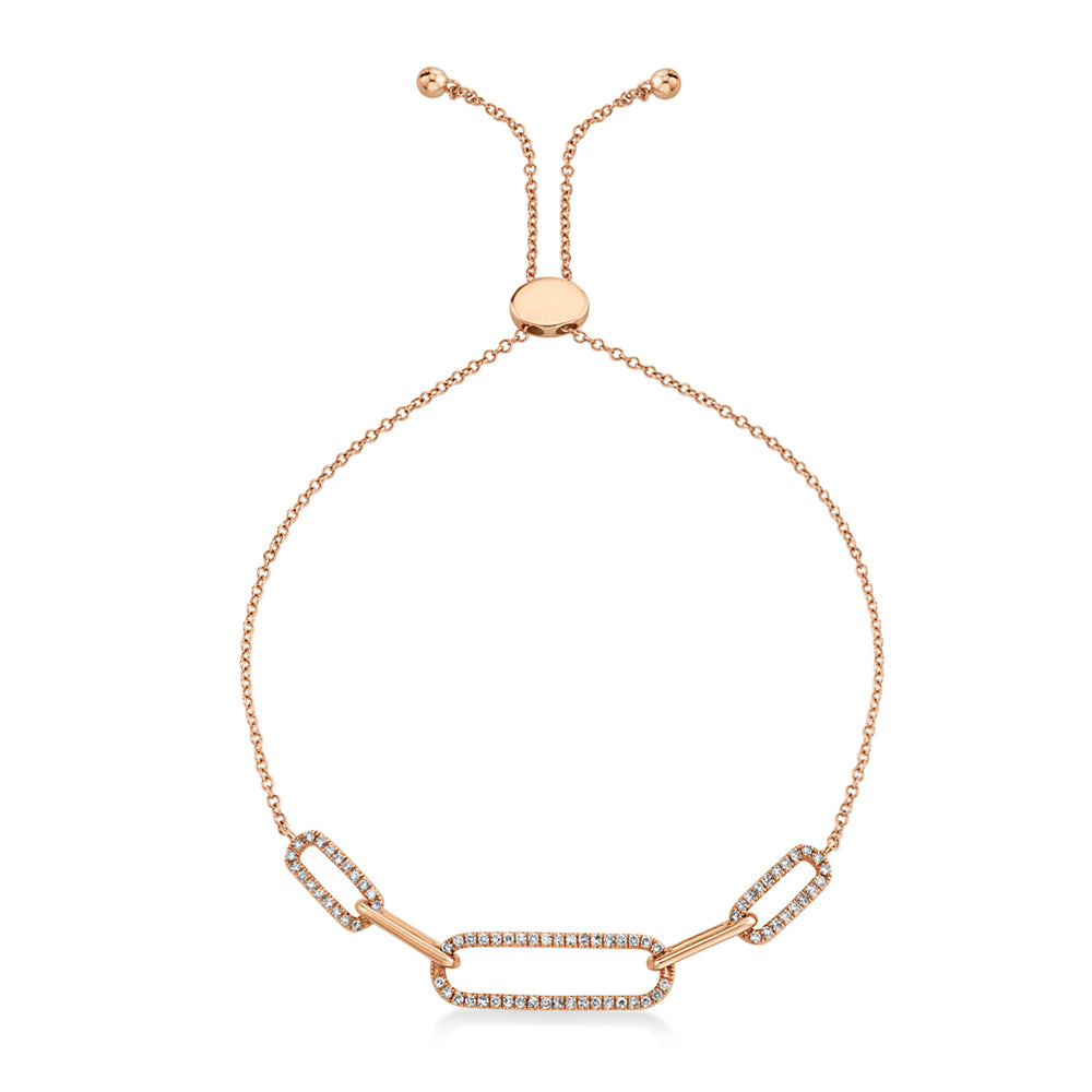 Diamond Accented Paperclip Link Bolo Bracelet 14k Rose Gold (0.24ct)
