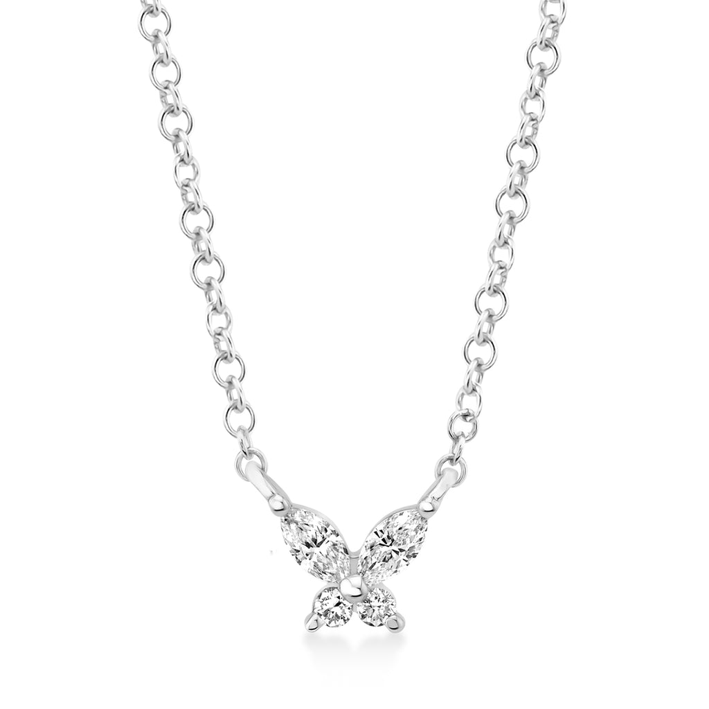 Diamond Butterfly Pendant Necklace 14k White Gold (0.10ct)