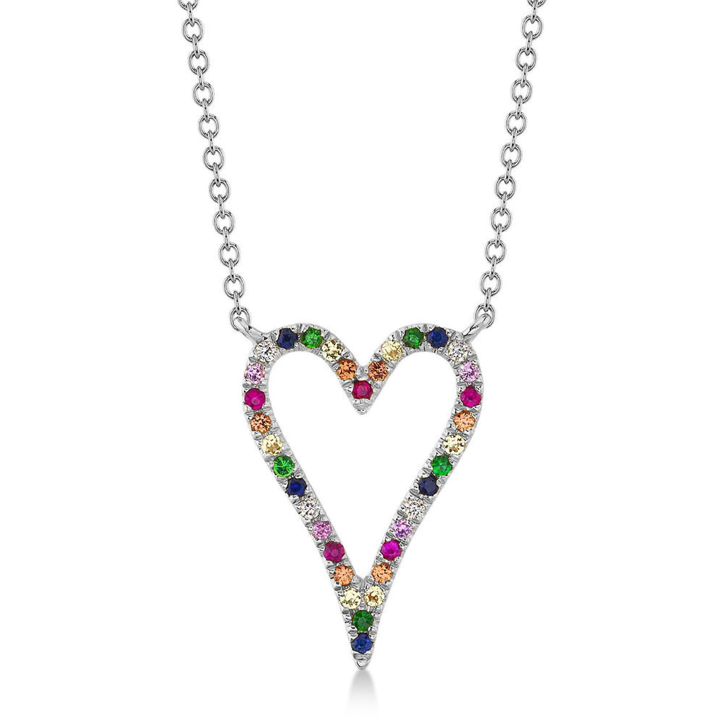 Diamond & Multi-Color Pave Heart Pendant necklace in 14K White Gold (0.22ct)
