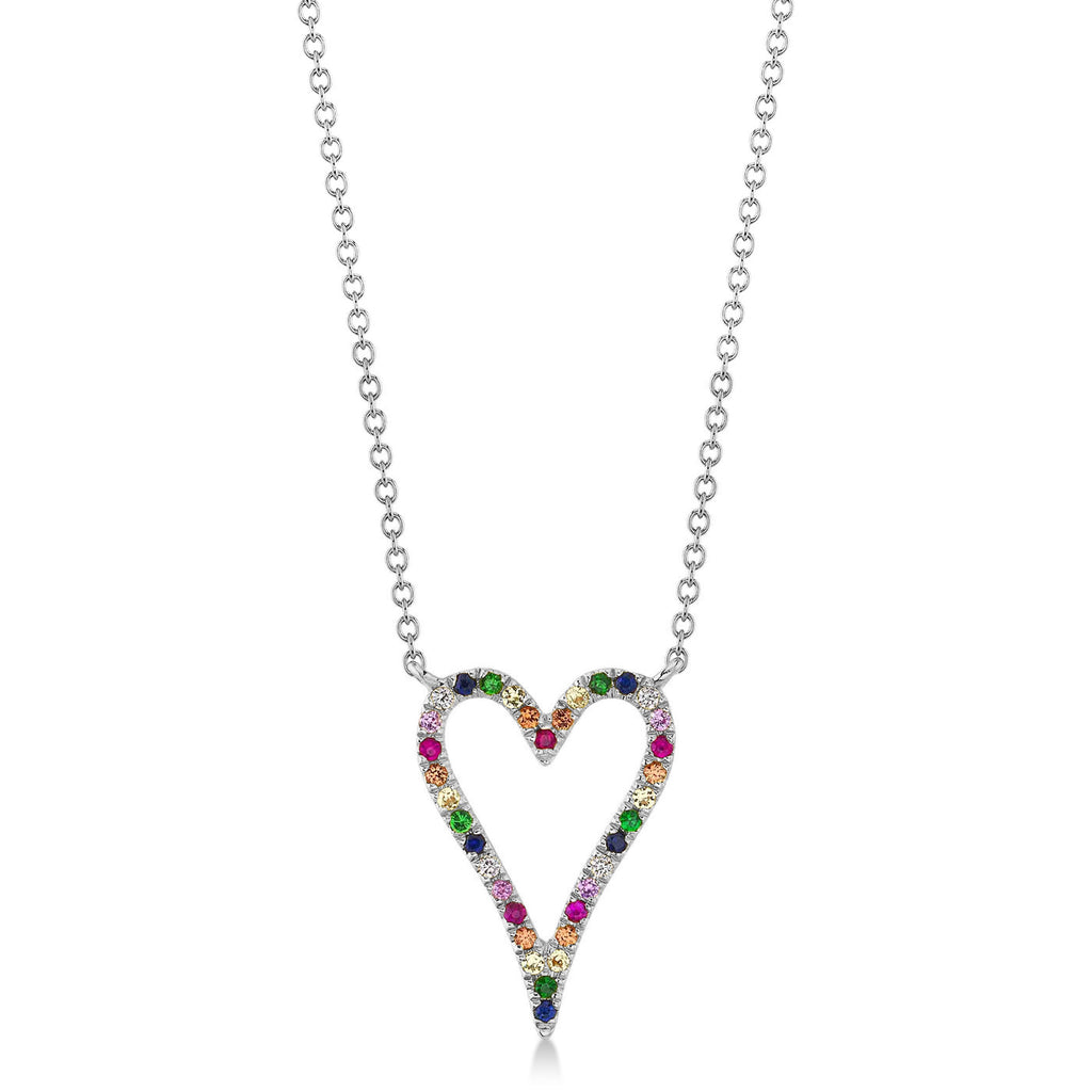 Diamond & Multi-Color Pave Heart Pendant necklace in 14K White Gold (0.22ct)