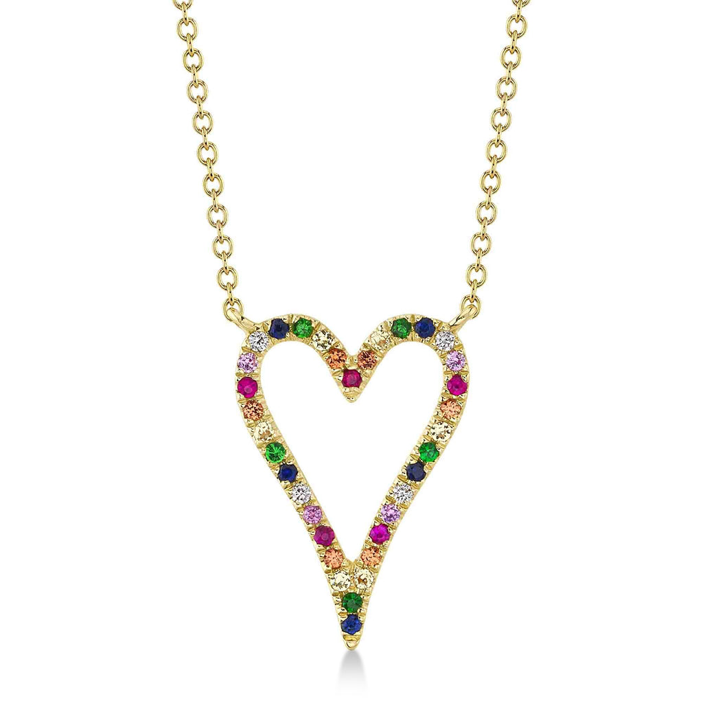 Diamond & Multi-Color Pave Heart Pendant necklace in 14K Yellow Gold(0.22ct)