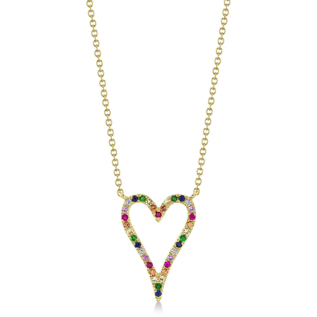 Diamond & Multi-Color Pave Heart Pendant necklace in 14K Yellow Gold(0.22ct)