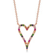 Diamond & Multi-Color Pave Heart Pendant necklace in 14K Rose Gold (0.22ct)