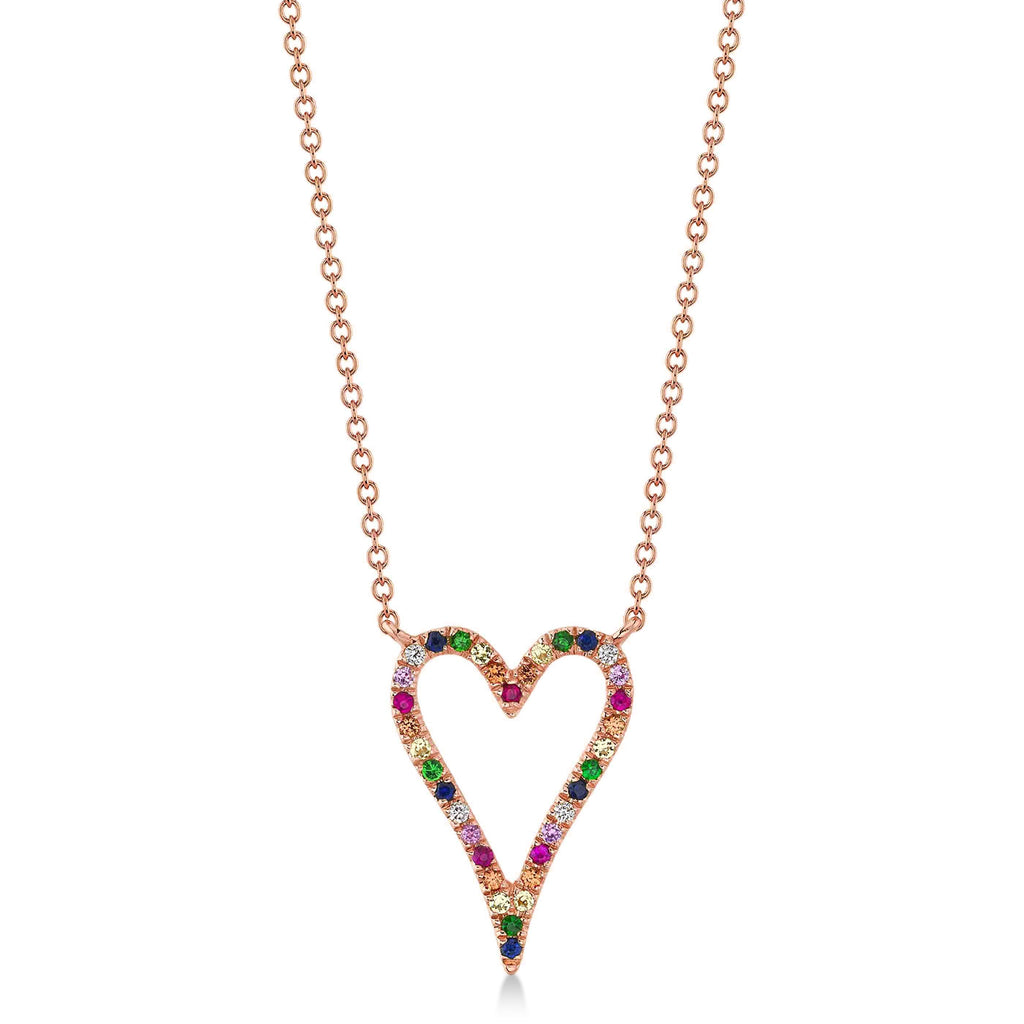 Diamond & Multi-Color Pave Heart Pendant necklace in 14K Rose Gold (0.22ct)