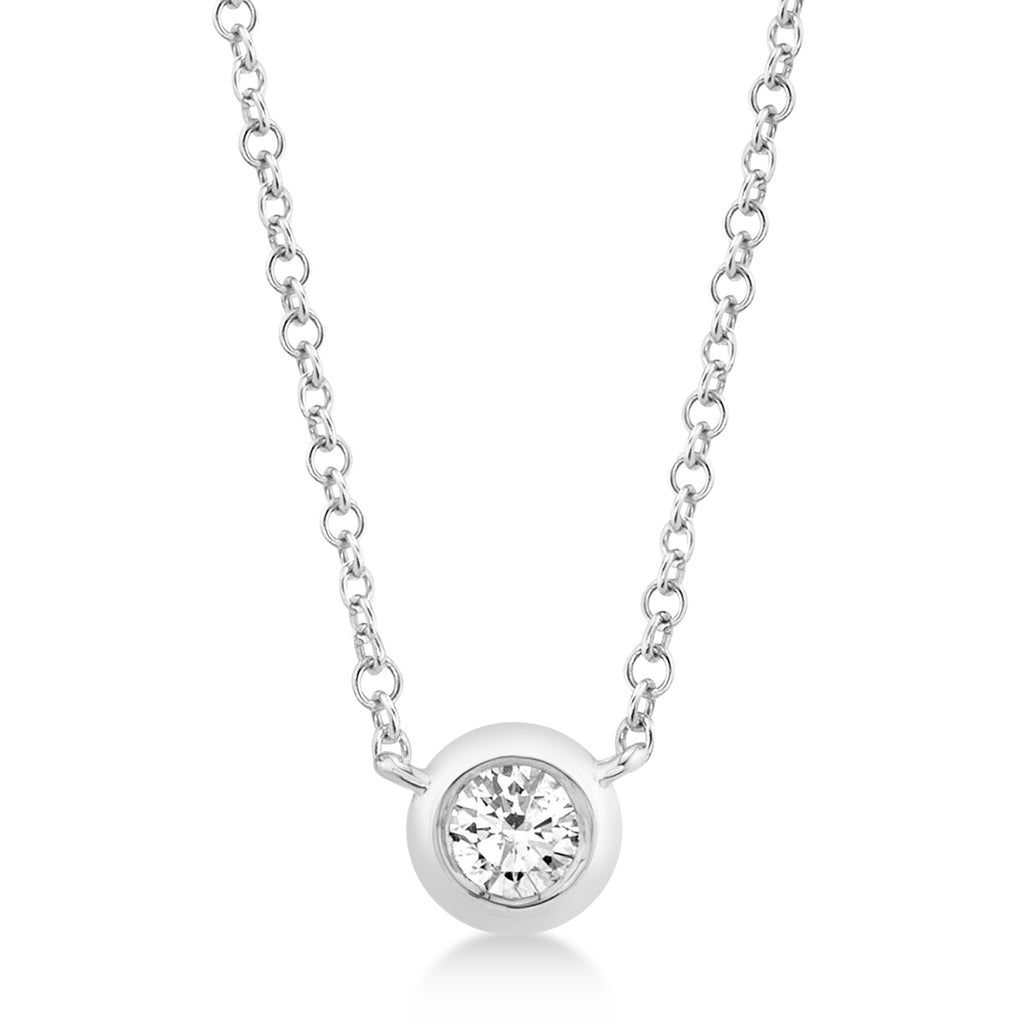 Bezel Diamond Pendant Solitare Necklace 14k White Gold (0.20ct)