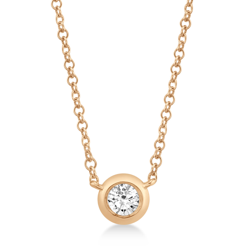 Bezel Diamond Pendant Solitare Necklace 14k Rose Gold (0.20ct)