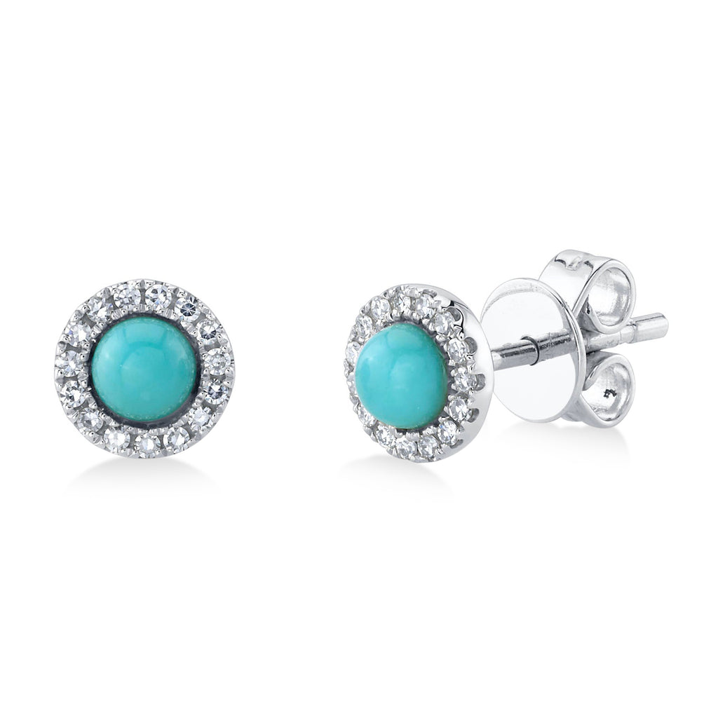 Diamond & Turquoise Stud Earrings 14K White Gold (0.33ct)