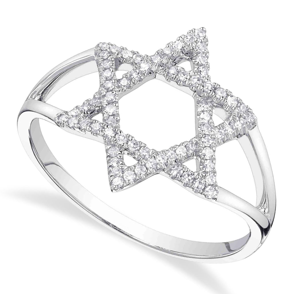 Diamond Jewish Star of David Ring 14K White Gold (0.18ct)