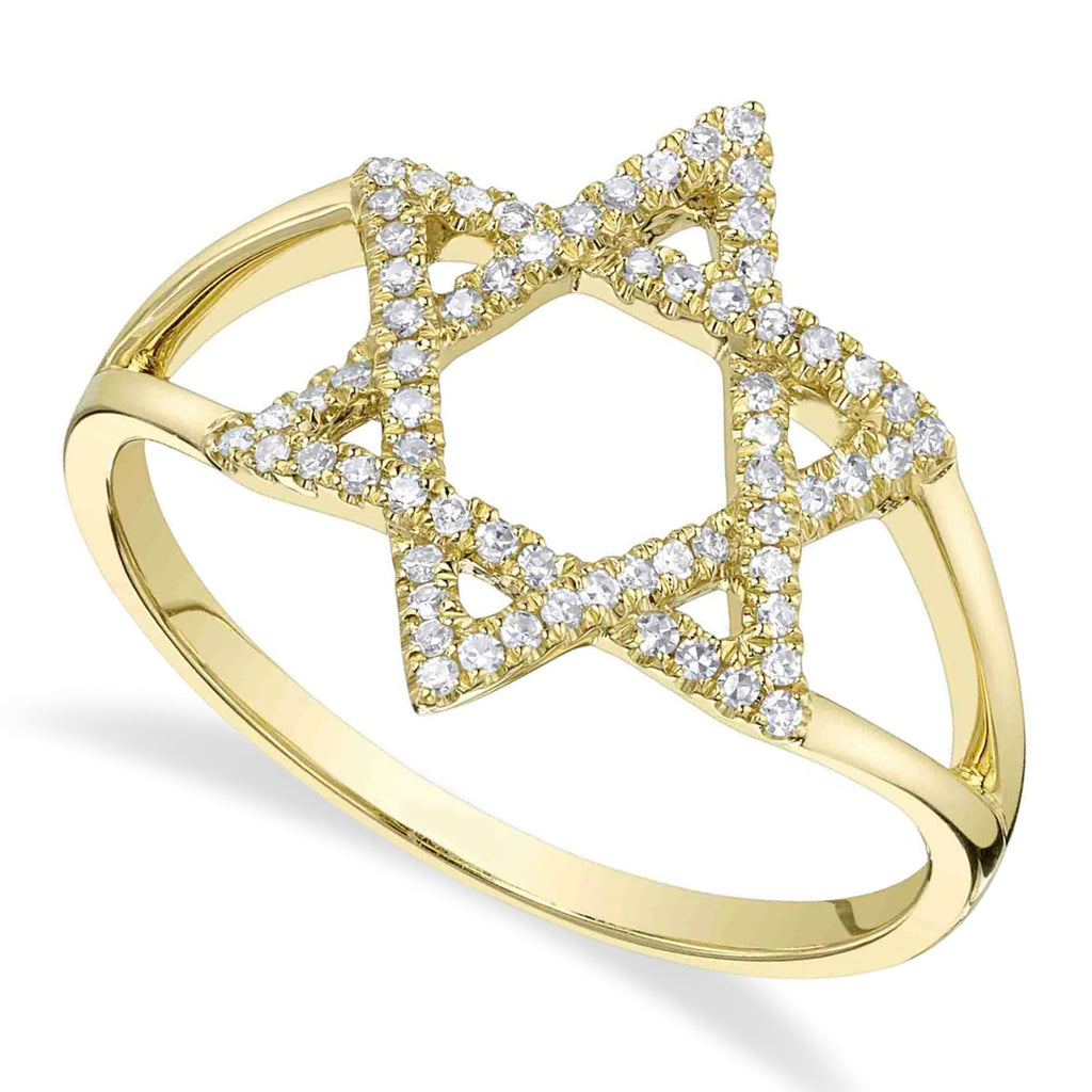 Diamond Jewish Star of David Ring 14K Yellow Gold (0.18ct)