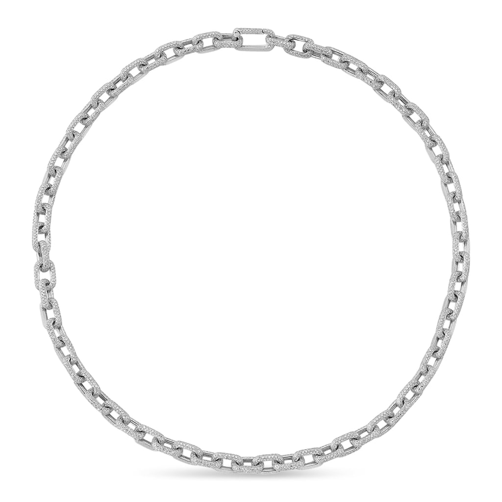 Diamond Pave Link Chain Necklace 14k White Gold (19.30ct)