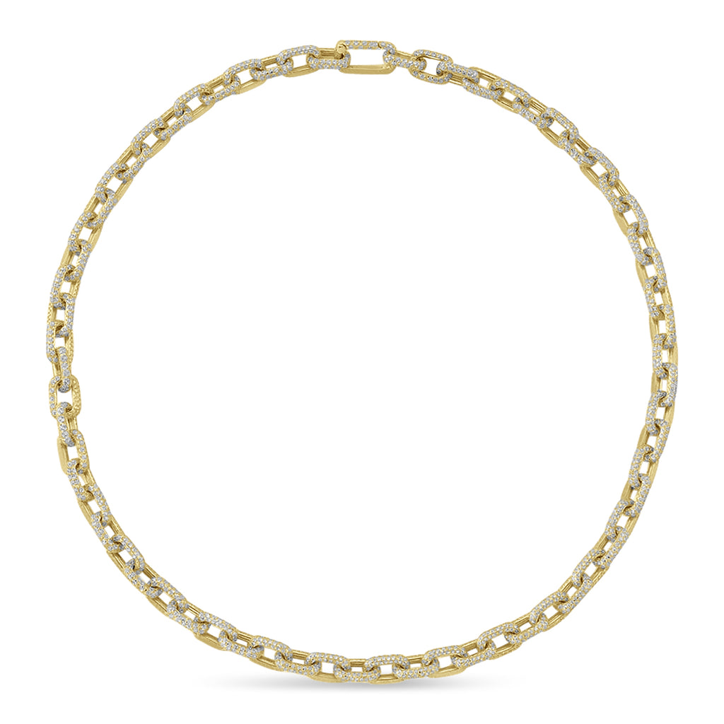 Diamond Pave Link Chain Necklace 14k Yellow Gold (19.30ct)