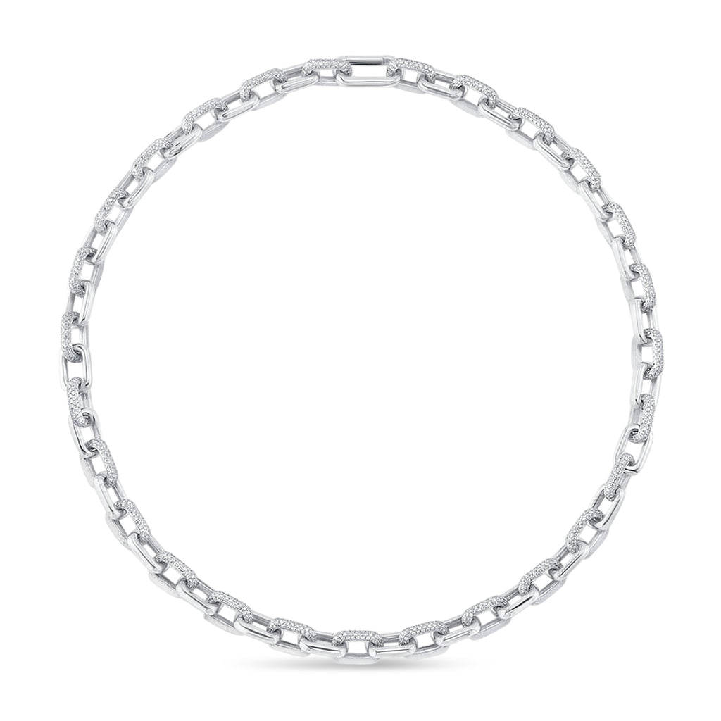 Diamond Pave Link Chain Necklace 14k White Gold (7.86ct)
