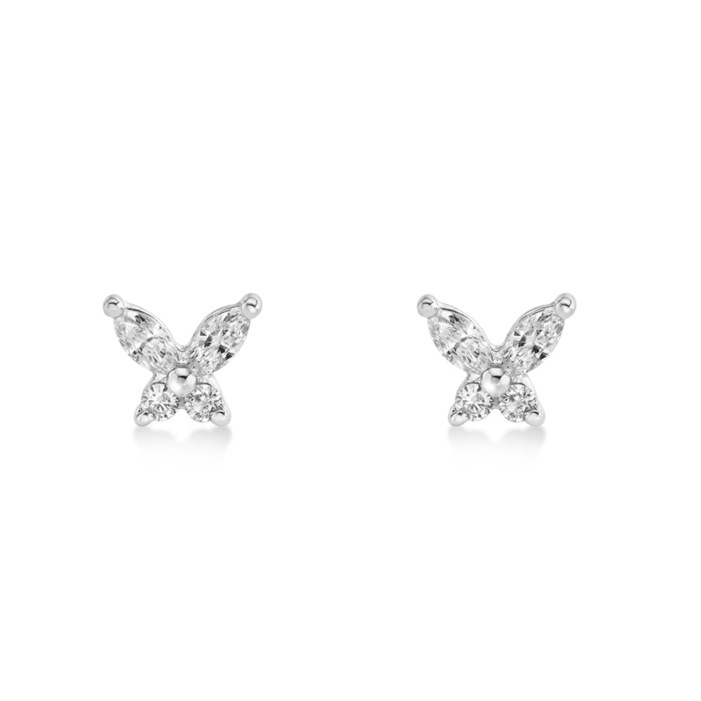 Diamond Butterfly Stud Earrings 14k White Gold (0.29ct)