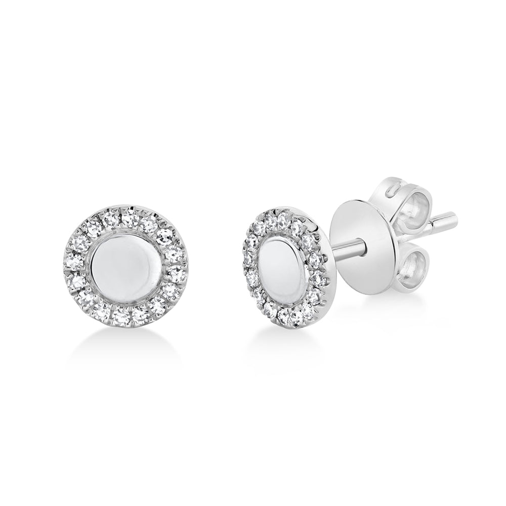 Diamond Accented Disc Stud Earrings 14k White Gold (0.10ct)