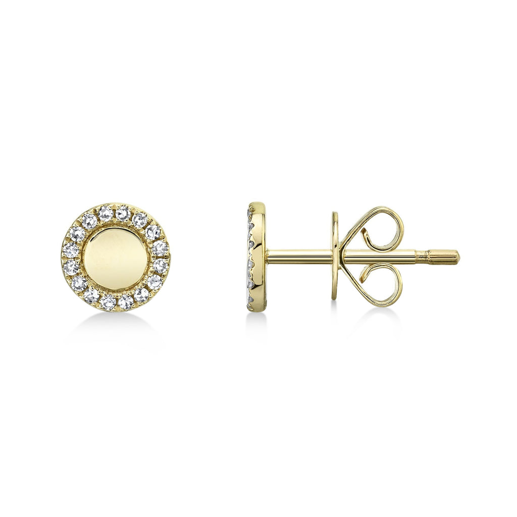 Diamond Accented Disc Stud Earrings 14k Yellow Gold (0.10ct)