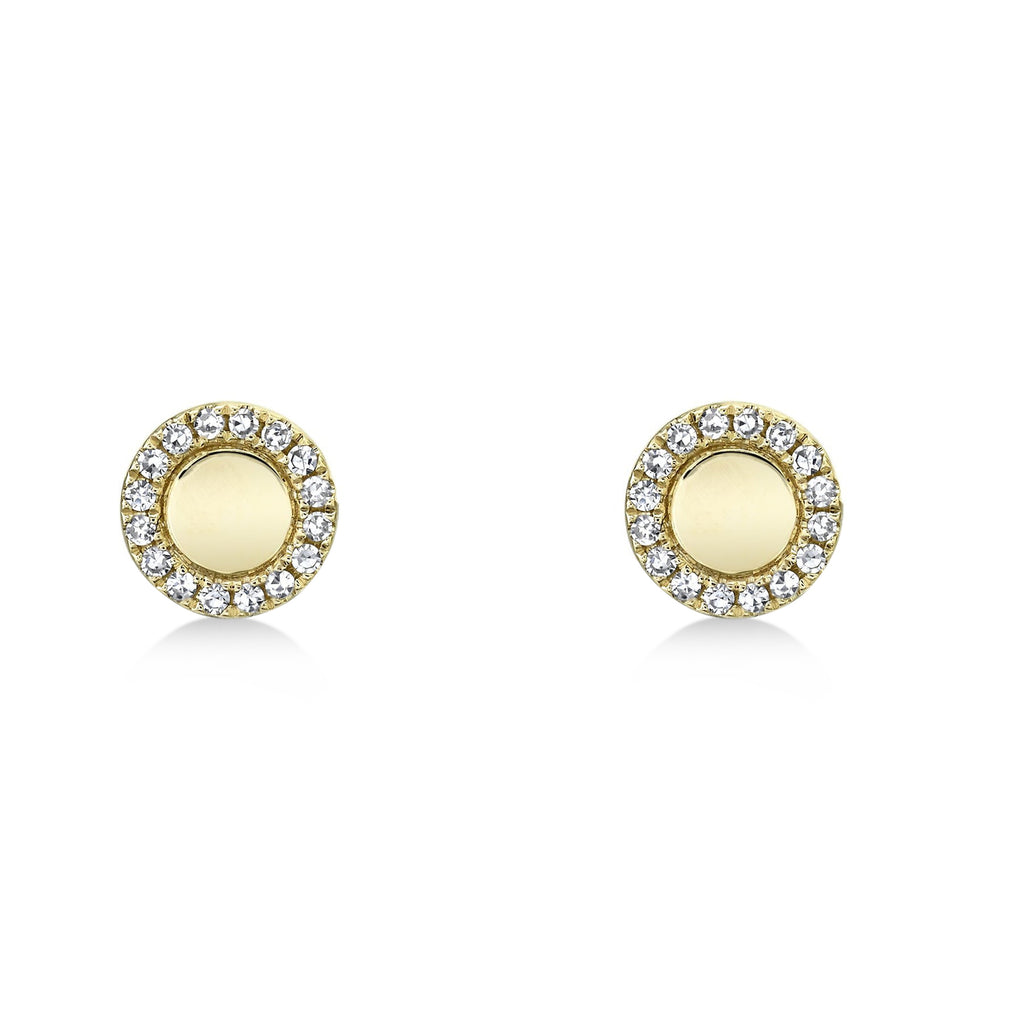 Diamond Accented Disc Stud Earrings 14k Yellow Gold (0.10ct)