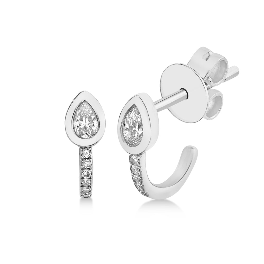 Diamond Pear Bezel Huggie Earrings 14k White Gold (0.21ct)