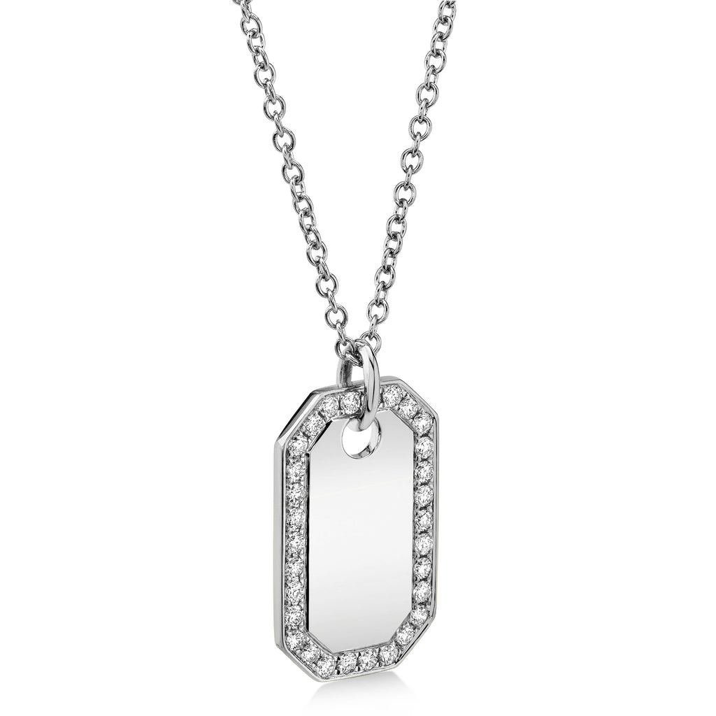 Diamond Accented Dog Tag Pendant Necklace 14k White Gold (0.40ct)