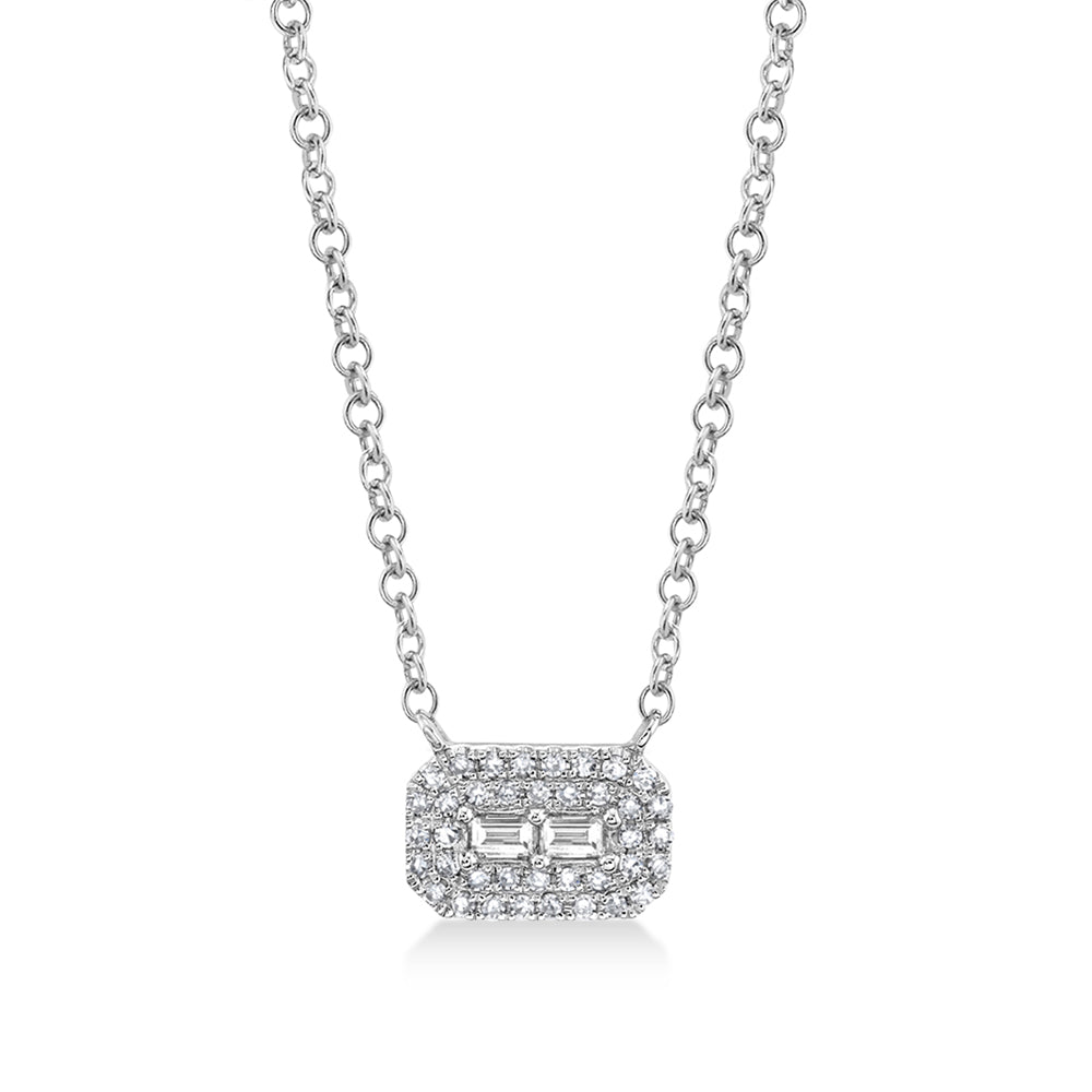Baguette Diamond Pendant Necklace 14k White Gold (0.14ct)