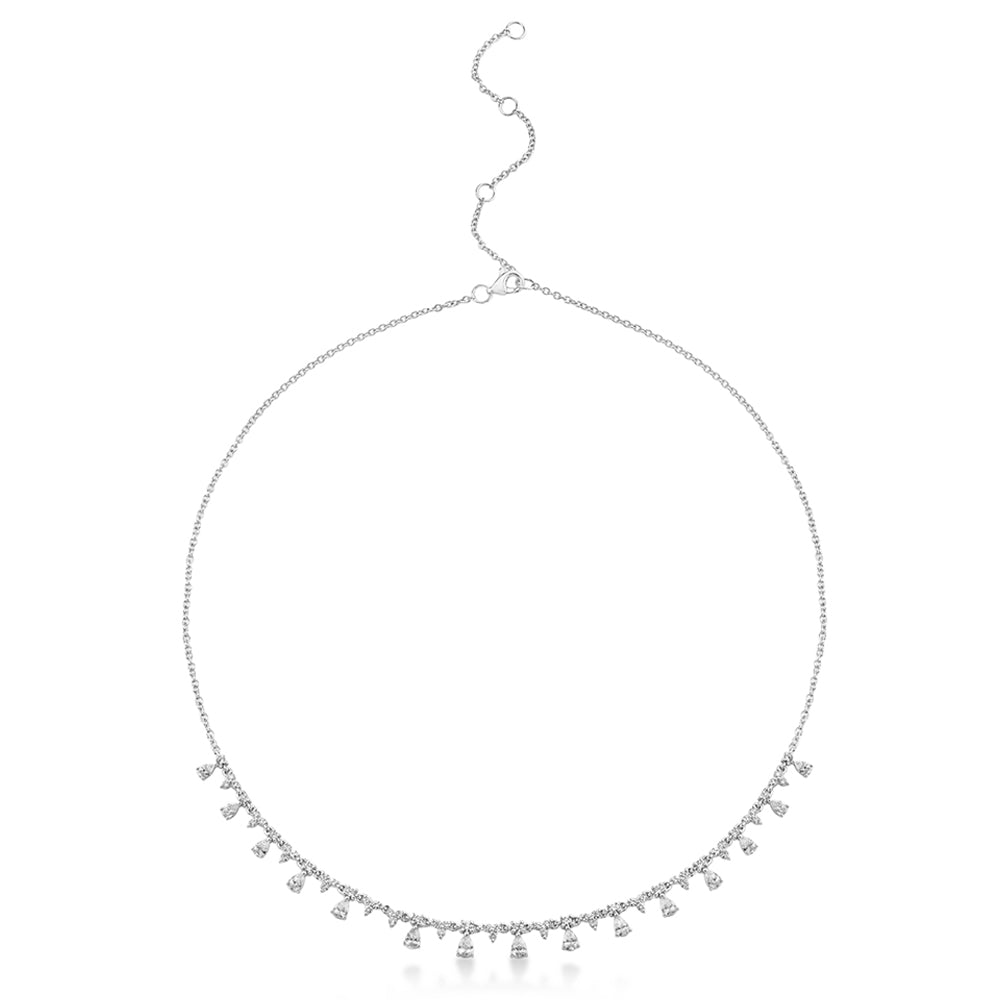 Pear Diamond Dangle Station Necklace 14k White Gold (2.12ct)