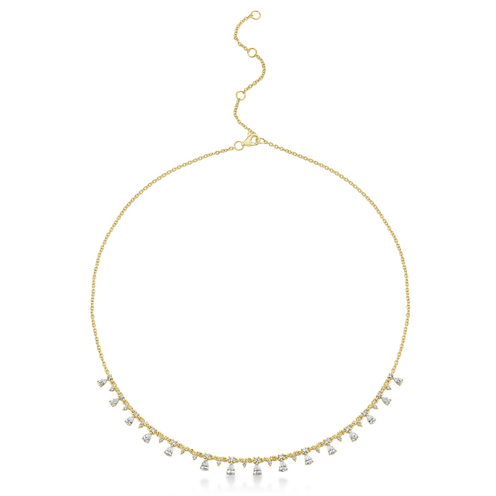 Pear Diamond Dangle Station Necklace 14k Yellow Gold (2.12ct)