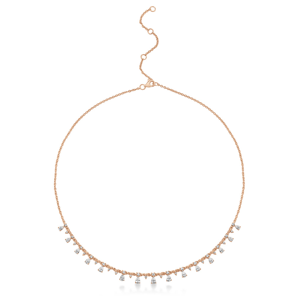 Pear Diamond Dangle Station Necklace 14k Rose Gold (2.12ct)