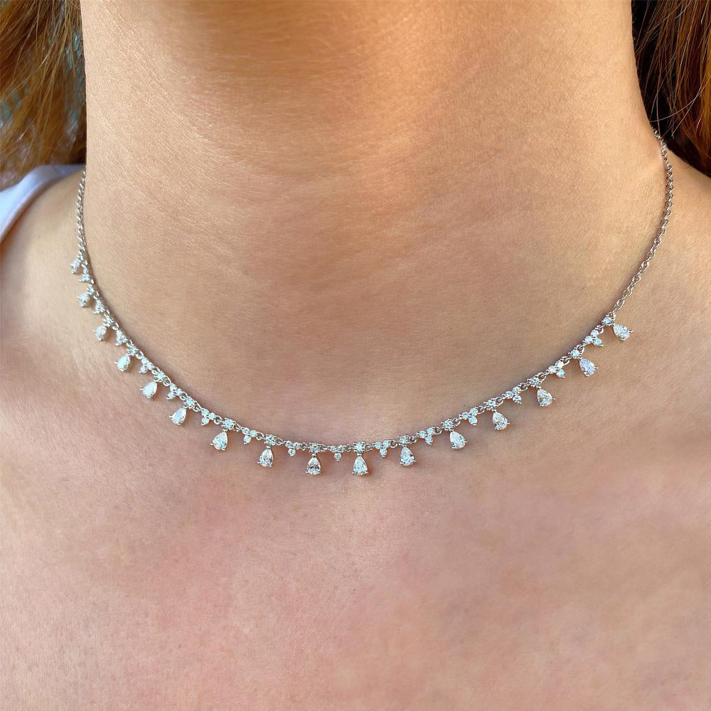 Pear Diamond Dangle Station Necklace 14k Rose Gold (2.12ct)