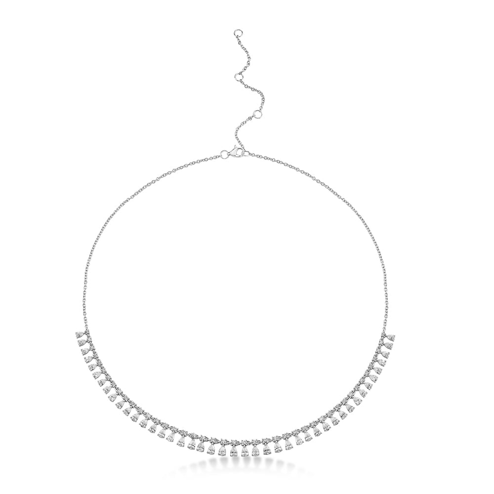 Pear Diamond Dangle Station Necklace 14k White Gold (4.09ct)