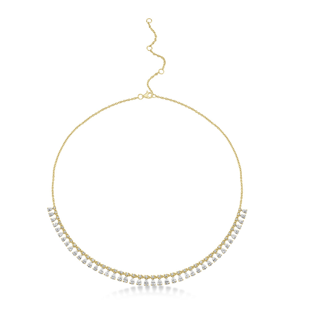 Pear Diamond Dangle Station Necklace 14k Yellow Gold (4.09ct)