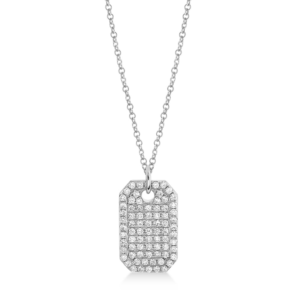 Diamond Dog Tag Pendant Necklace 14k White Gold (0.90ct)