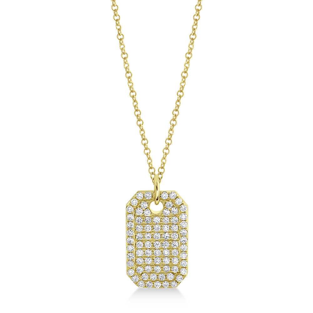 Diamond Dog Tag Pendant Necklace 14k Yellow Gold (0.90ct)