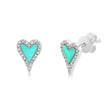 Turquoise & Diamond Heart Stud Earrings 14k White Gold (0.49ct)