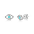Turquoise & Diamond Evil Eye Stud Earrings 14k White Gold (0.26ct)