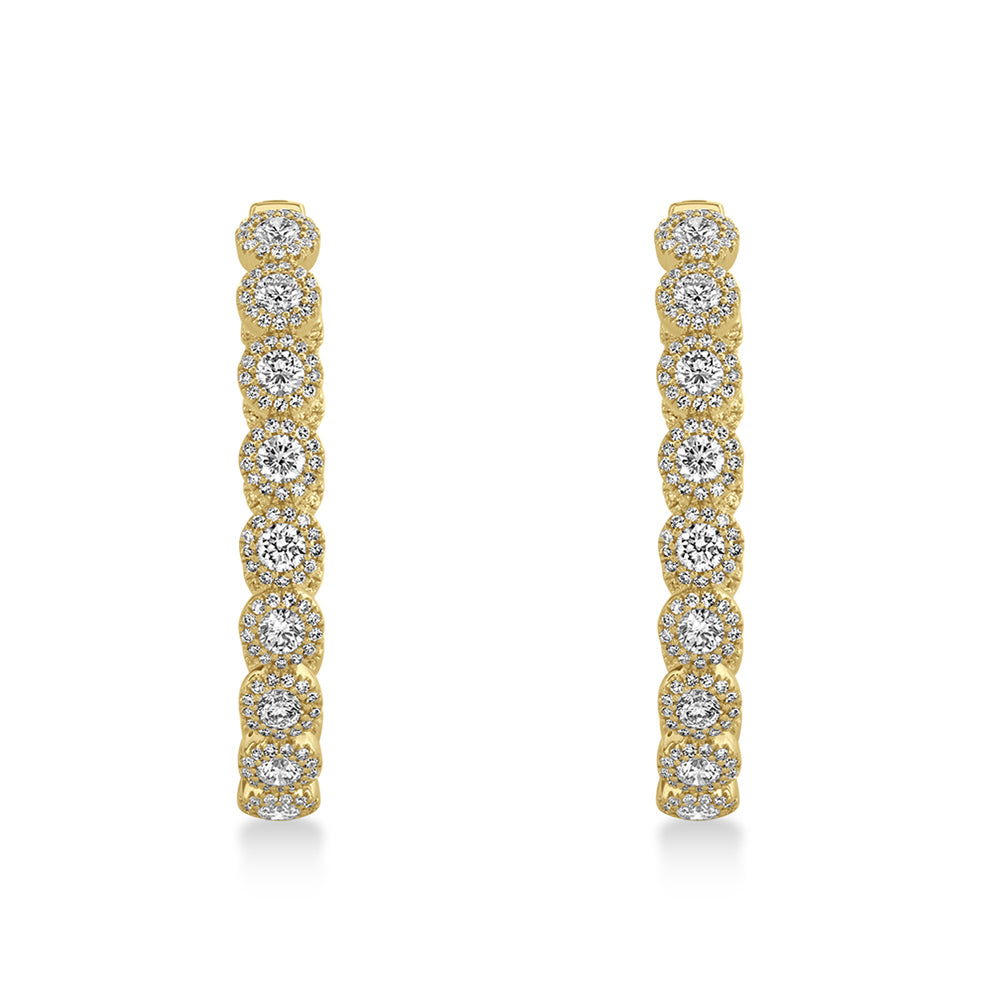 Diamond Halo Oval Inside Out Hoop Earrings 14k Yellow Gold (4.14ct)