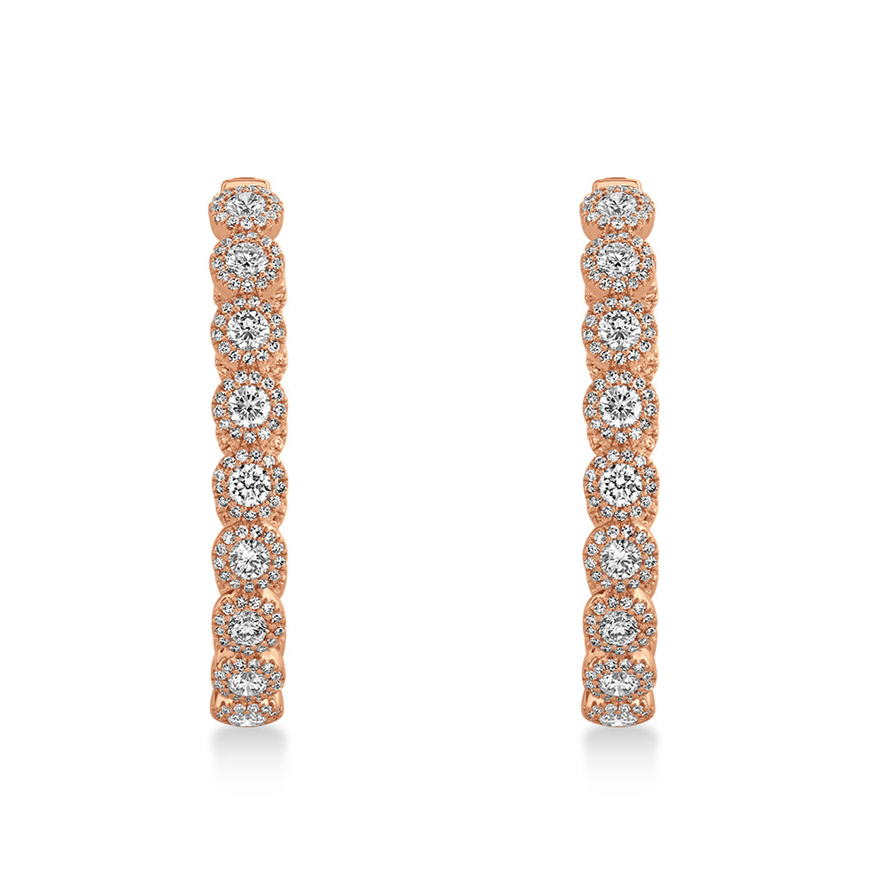 Diamond Halo Oval Inside Out Hoop Earrings 14k Rose Gold (4.14ct)