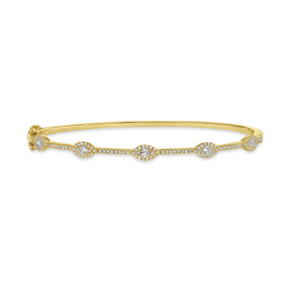 Diamond Evil Eye Bangle Bracelet 14k Yellow Gold (0.60ct)
