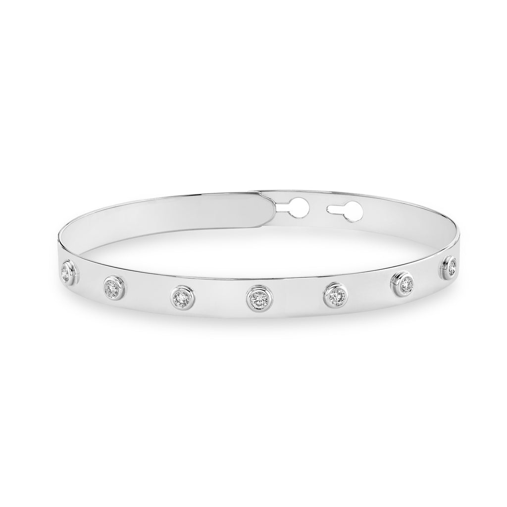 Diamond Bezel Latch Lock Bangle Bracelet 14k White Gold (0.32ct)