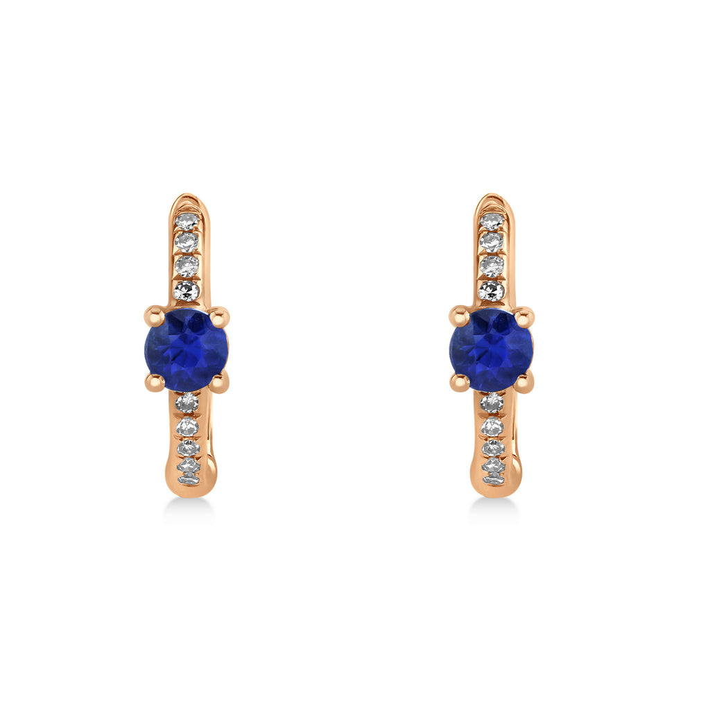 Blue Sapphire & Diamond Huggie Hoop Earrings 14k Rose Gold (0.39ct)